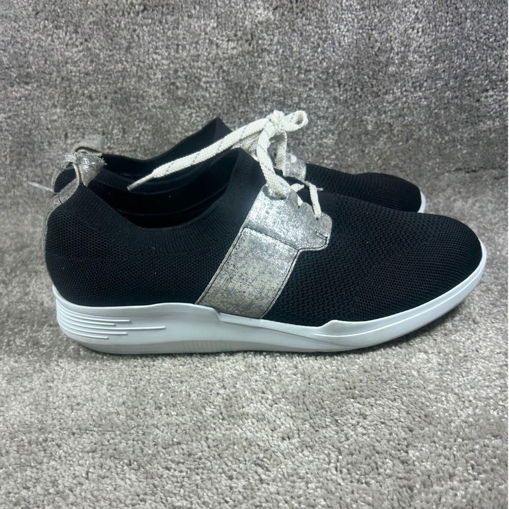Munro American Sneakers Black Silver Knit Leather Arch Support Womens 8.5